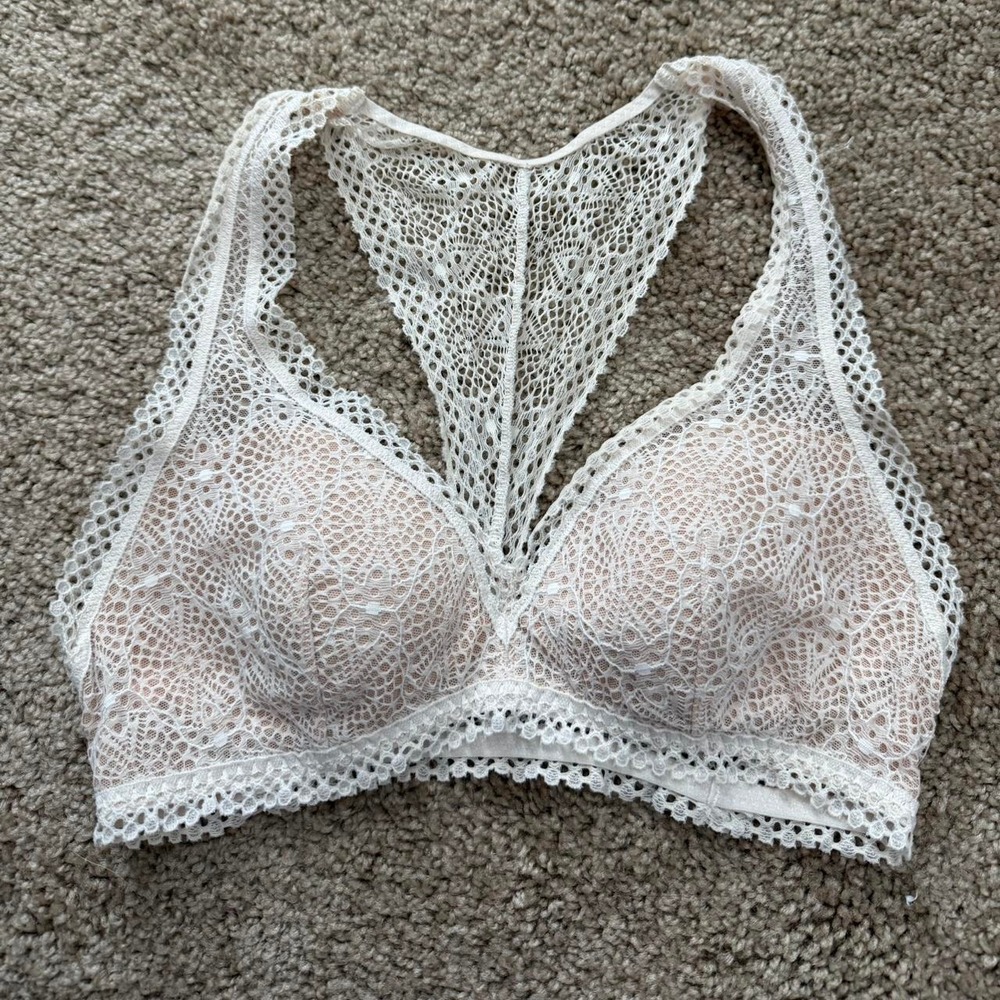 Victorias Secret White Lace Bralette Racerback Padded Lingerie XS